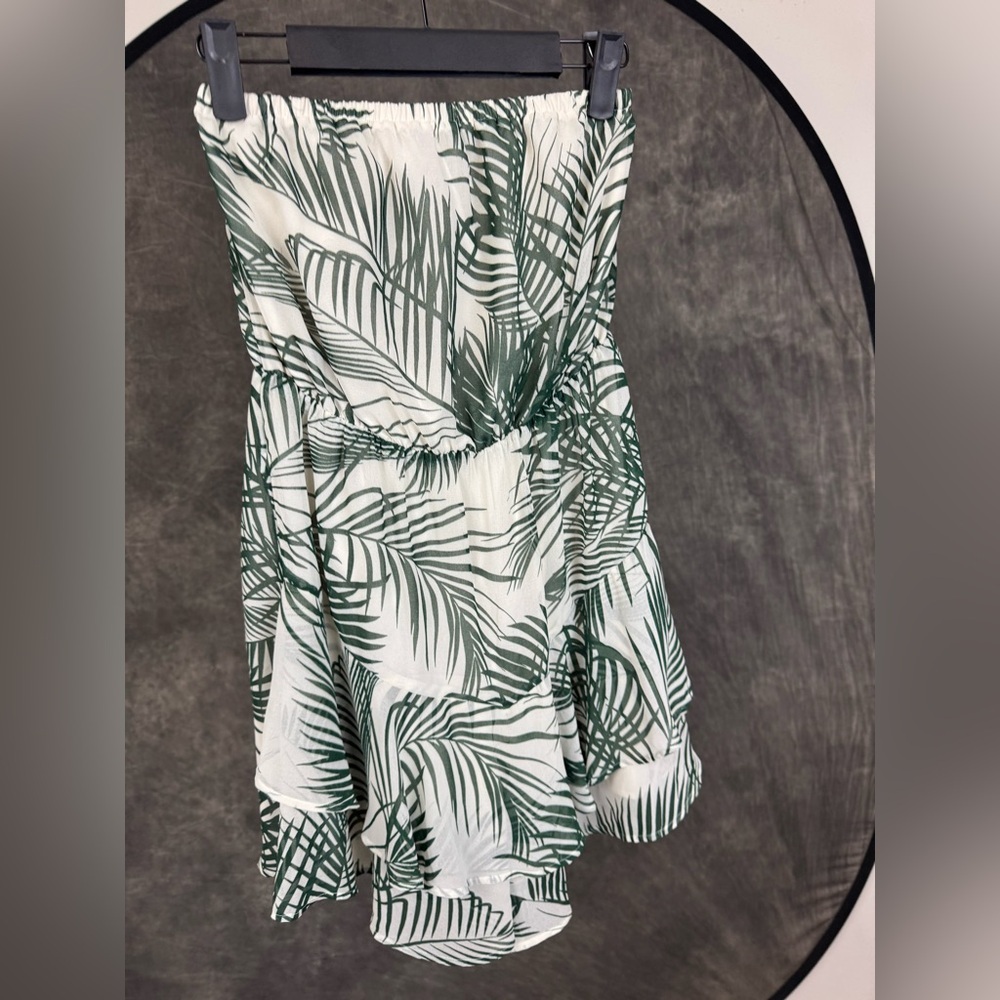 Express Strapless Palm Print Romper Shorts Jumper Size S